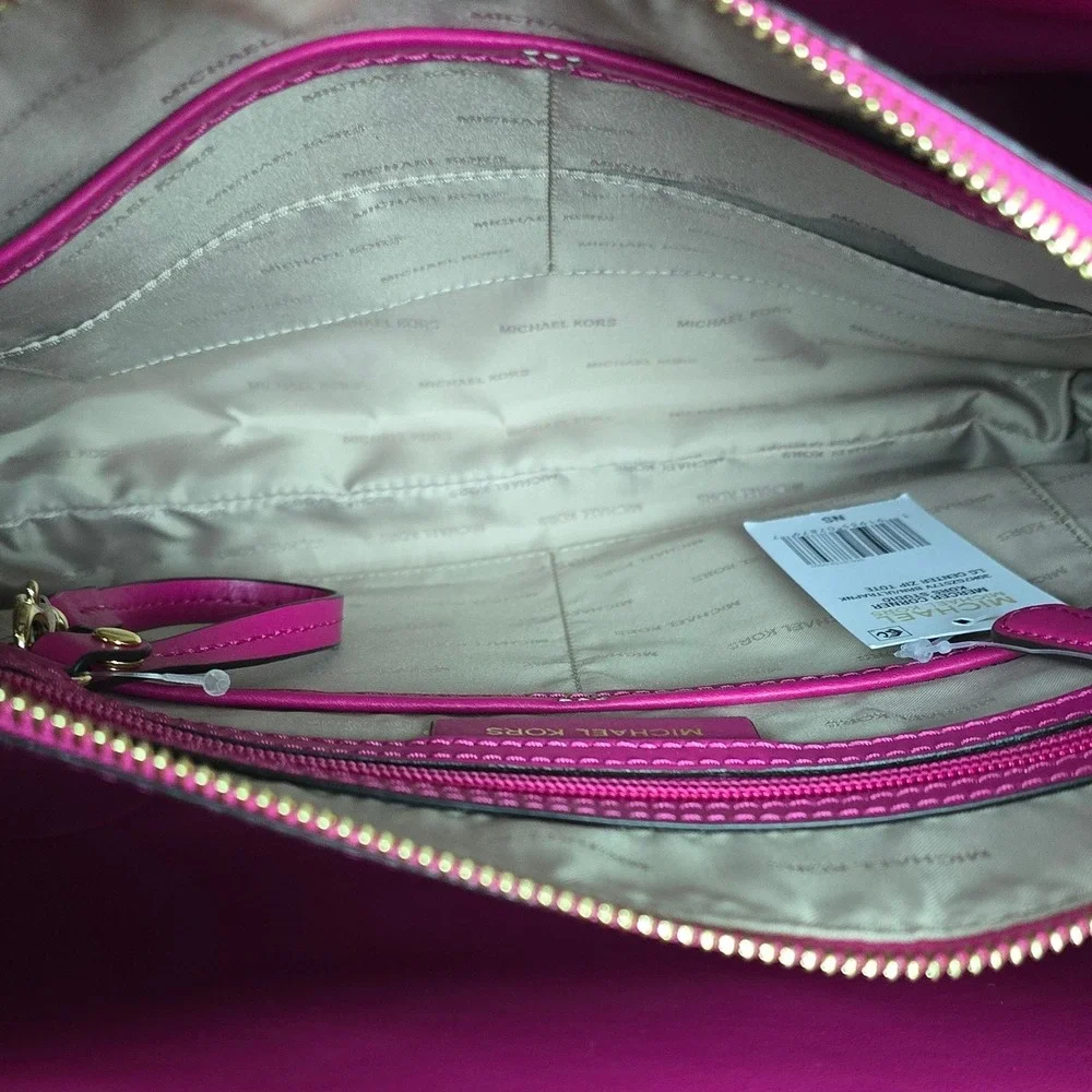 Michael Kors Mercer Corner Studio Large Center Zip Tote Brown Pink 30H7GZ5T7V
